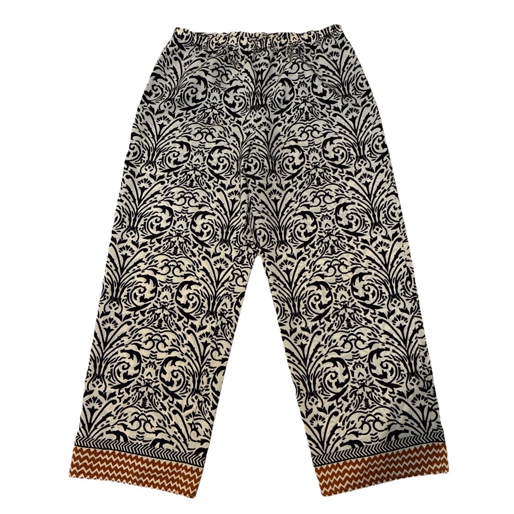 Soft Surroundings Palazzo Pants Tropical Black White Wide Leg Contrasting Fabric